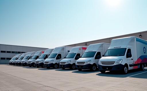 Eine Reihe von geparkten Lieferwagen, die eine Fahrzeugflotte symbolisieren